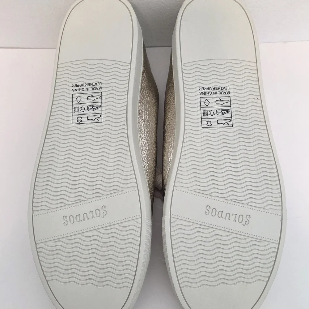 Soludos Ibiza Classic Leather Sneaker Platinum, Women's Sizes 10 New Without Box